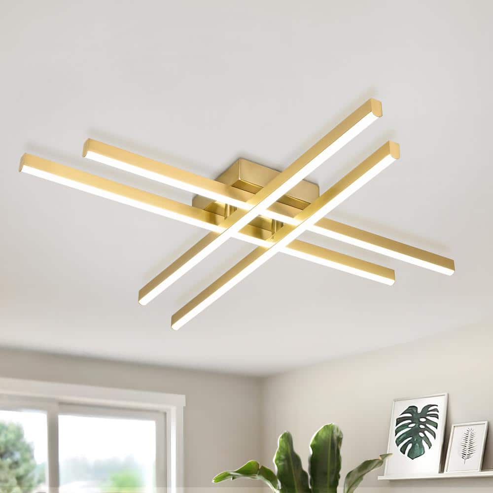 Essel 23.62 in. 4-Light Gold LED Semi-Flush Mount Ceiling Light 25W, 6000K Cool White Light for Living Room, Bedroom price history on PriceWatchPro