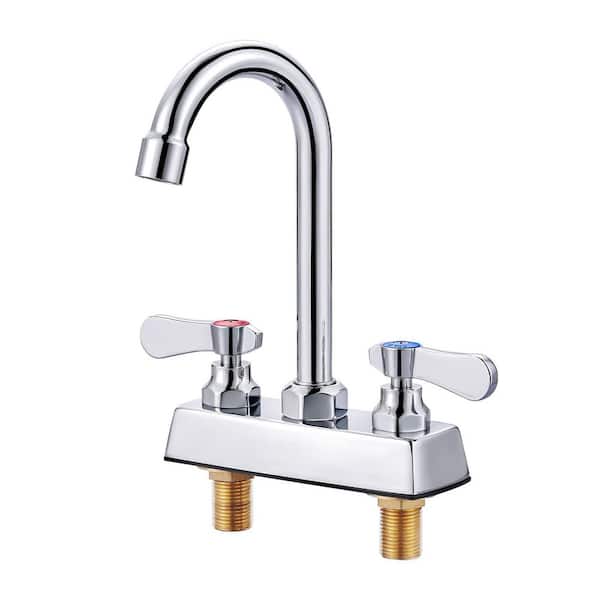 4 in. Double Handle Deck Mount Standard Kitchen Faucet with 3-1/2 in. Gooseneck Spout in Polished Chrome
