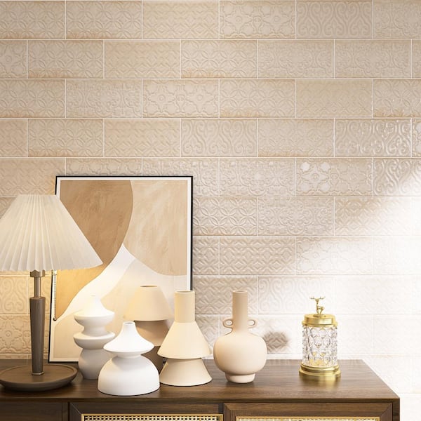 Zurbaran Beige 4.73 in. X 9.45 in. Polished Ceramic Subway Wall Tile (8.07 sq. ft./Case)