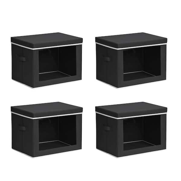 Unbranded Black 15.7 in. x 12 in. Fabric Decorative Basket Set of 4 with Handles and Lid