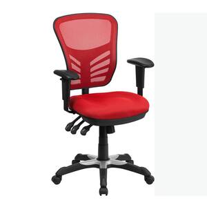 Mid-Back Red Mesh Multifunction Executive Swivel Ergonomic Office Chair with Adjustable Arms