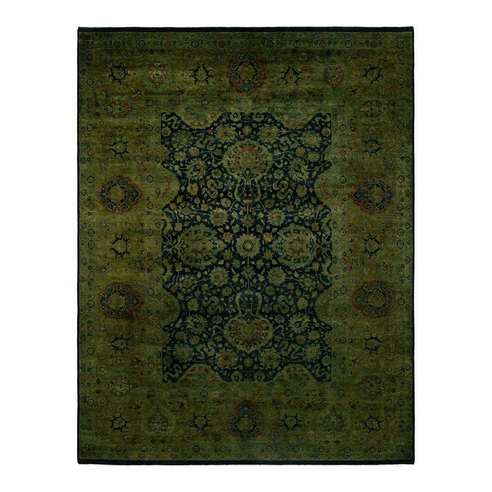 Shaye Hand-Knotted Black and Green Wool Area Rug