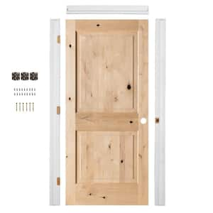 Ready-to-Assemble 24 in. x 80 in. Knotty Alder 2-Panel Square Top Left-Hand Unfinished Single Prehung Interior Door