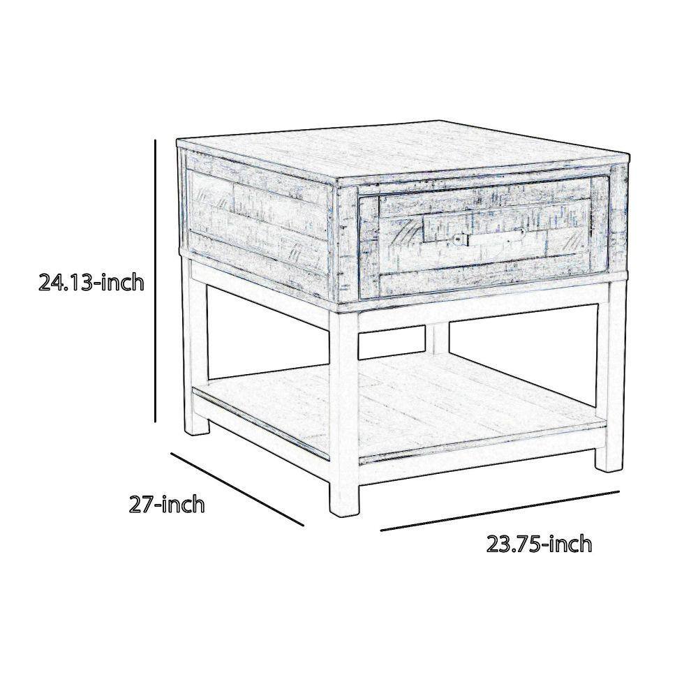 Rustic Brown and Black Rectangular Wood End Table with Storage