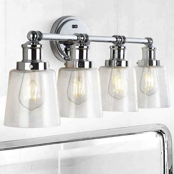 JONATHAN Y Beverly 31.75 in. 4-Light Chrome Iron/Seeded Glass Classic Cottage LED Vanity Light