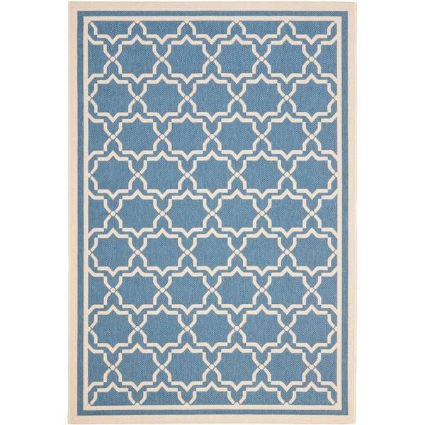SAFAVIEH Courtyard Blue/Beige 7 ft. x 10 ft. Geometric Indoor/Outdoor Patio  Area Rug