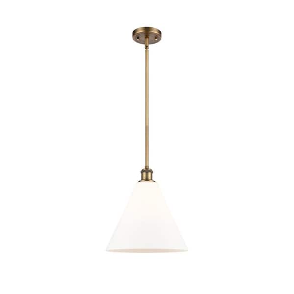 Innovations Berkshire 1-Light Brushed Brass Cone Pendant Light with Matte White Glass Shade