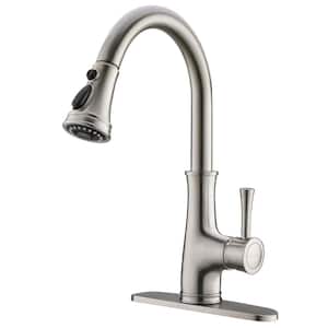 Single Handle Touchless Gooseneck Pull Down Sprayer Kitchen Faucet with Deckplate in Brushed Nickel