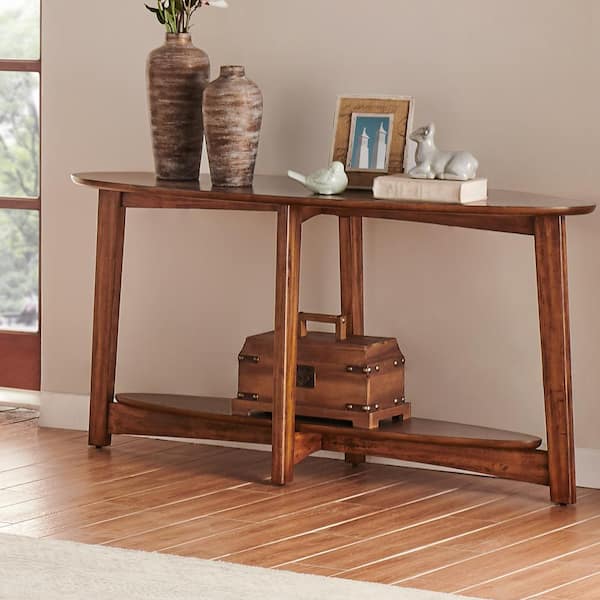 Monterey 60 in. Brown Standard Oval Wood Console Table with Storage