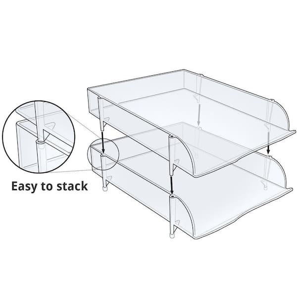  Harloon 4 Tier Acrylic Paper Tray Stackable Letter Tray Clear  Trays for Organizing, 12.01 x 9.25 x 2.76 Inch : Office Products
