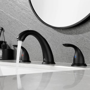 4 in. Double Handle Bathroom Sink Faucet with Drain Kit in Matte Black