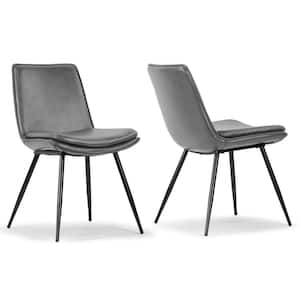 Set of 2 Avalon Grey Faux Leather Dining Chair with Black Metal Legs