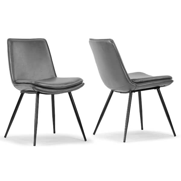 Glamour Home Set of 2 Avalon Grey Faux Leather Dining Chair with Black Metal Legs