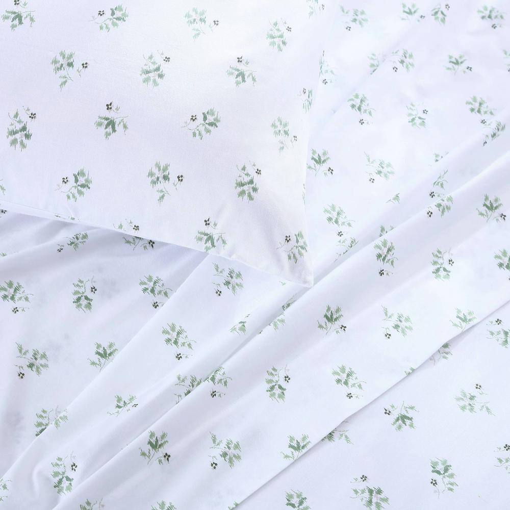 Full White Cotton Percale Floral Deep Pocket Sheet Set