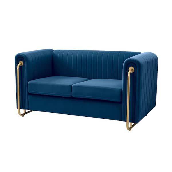 ARTFUL LIVING DESIGN Samuel 59.4 in. W Soft Contemporary Round Arm Polyester Straight Sofa with Metal Legs in Navy (2-Seater)