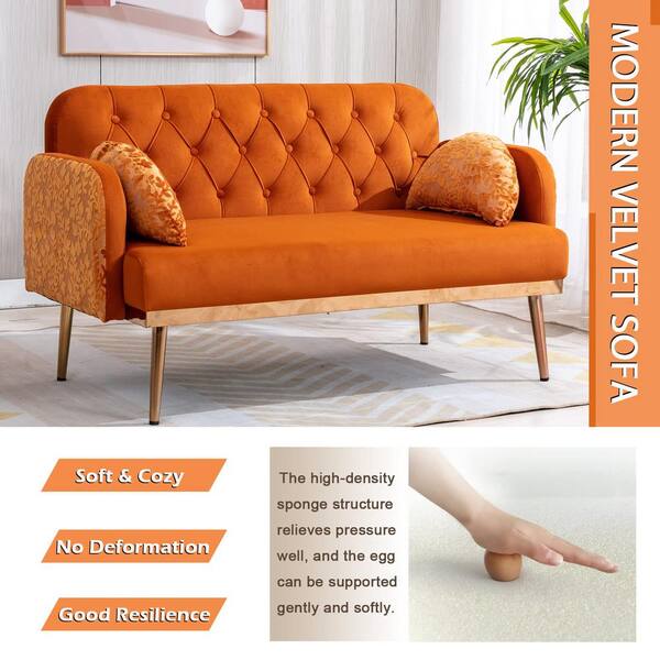 orange velvet 2 seater sofa