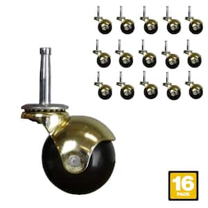 2 in. Black Rubber and Brass Hooded Ball Swivel Stem Caster with 80 lb. Load Rating (16-Pack)