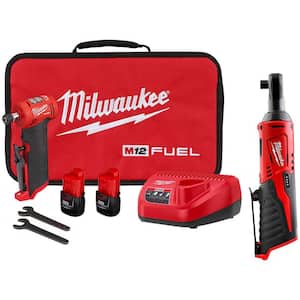 M12 FUEL 12V Lithium-Ion Brushless Cordless 1/4 in. Right Angle Die Grinder Kit w/M12 3/8 in. Ratchet