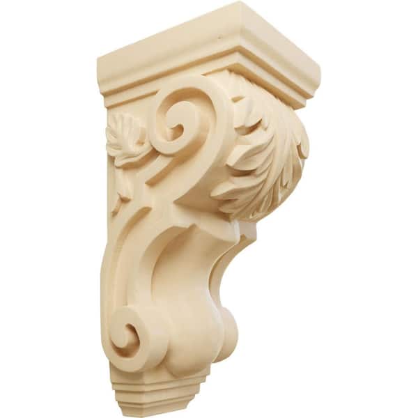 Ekena Millwork 5 in. x 4-1/2 in. x 10 in. Unfinished Wood Maple Medium Traditional Acanthus Corbel