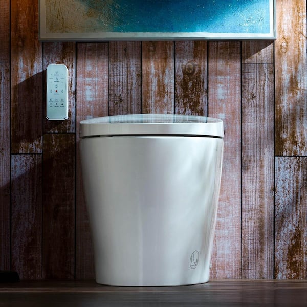 Elongated Smart Bidet Toilet 1.28 GPF in White with Auto Open, Auto Close, Auto Flush and Foot Sensor Operation
