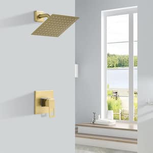 1-Spray Pattern 7.87 in. Wall Mount Square Fixed Shower Head in Brushed Gold