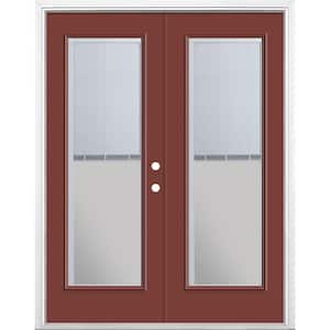 60 in. x 80 in. Red Bluff Steel Prehung Left-Hand Inswing Mini Blind Patio Door with Brickmold
