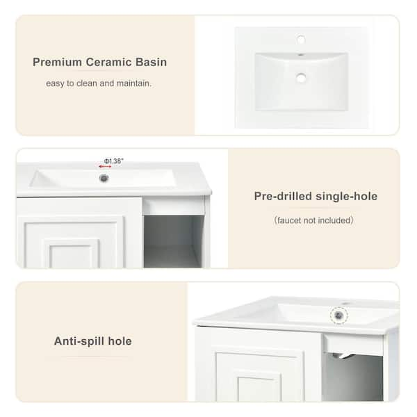 Zeus & Ruta 24 W x 18 D x 34 H Single Bath Vanity in White with White  Ceramic Top for Small Space Semi-open Storage S-AINKBATR - The Home Depot