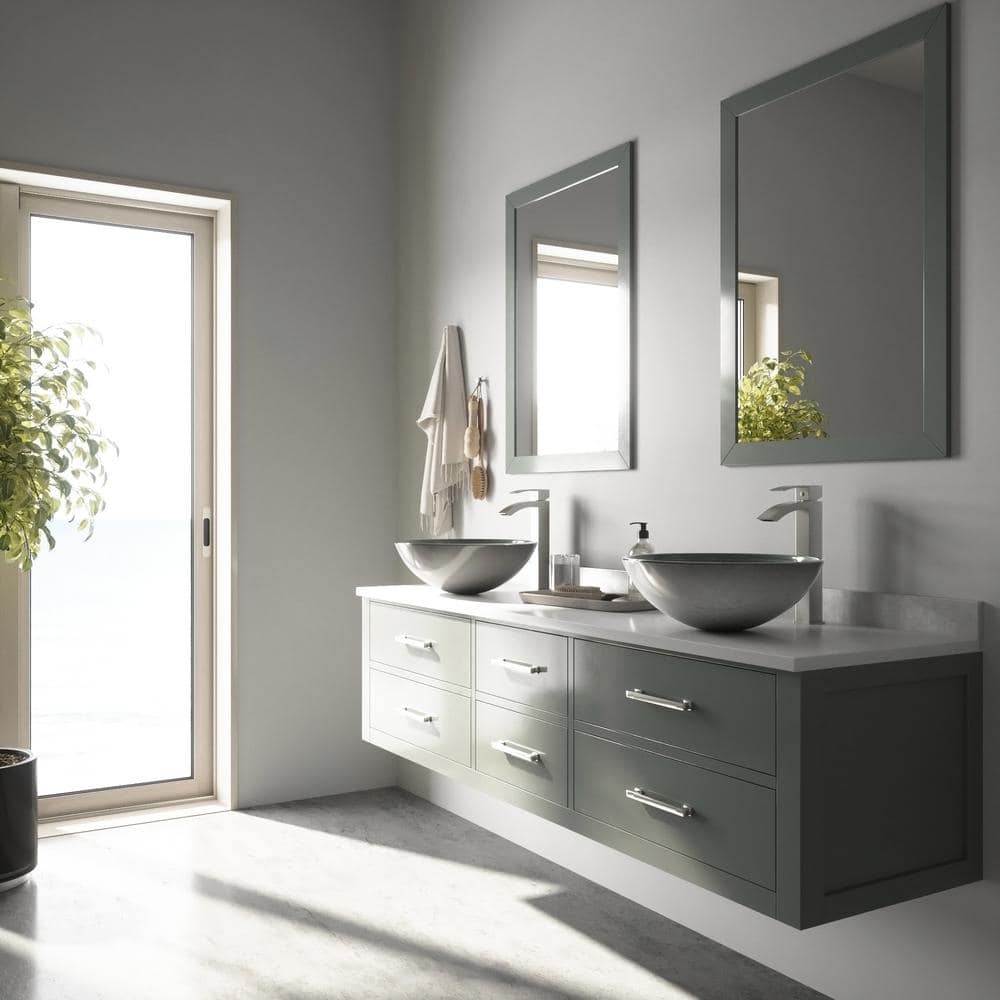 Simply Silver Round Glass Vessel Sink with Brushed Nickel Faucet