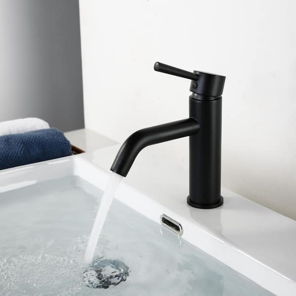Single-Hole Level Single-Handle Deck Mount Bathroom Faucet with Round Shape in Matte Black 1Pack