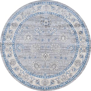 Modern Persian Vintage Moroccan Traditional Gray/Blue 5' Round Area Rug
