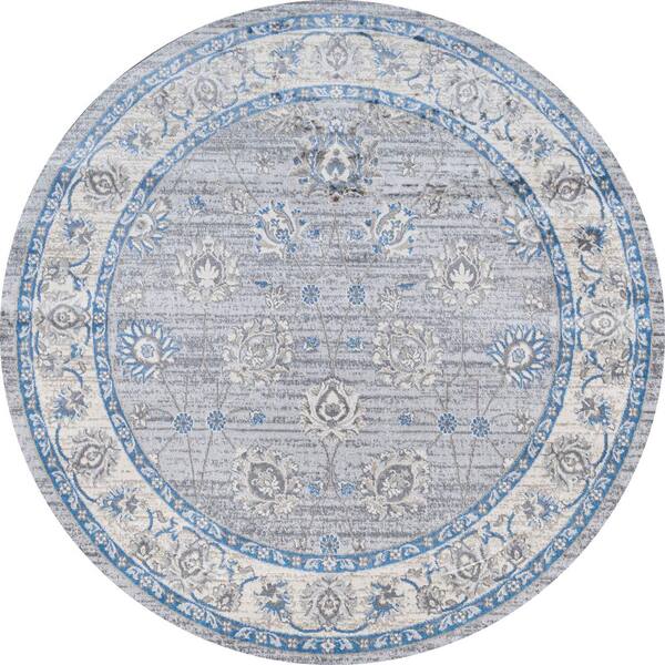 Modern Persian Vintage Moroccan Traditional Gray/Blue 5' Round Area Rug