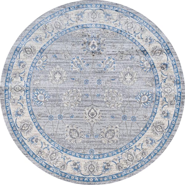 Modern Persian Vintage Moroccan Traditional Gray/Blue 6' Round Area Rug