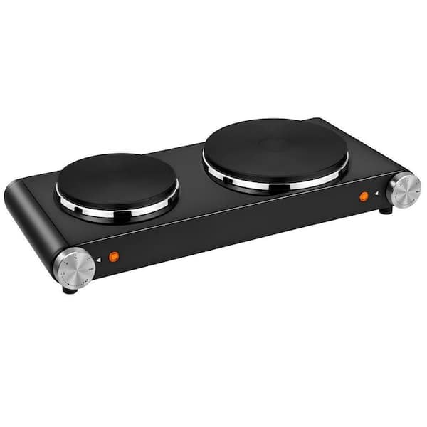 1800W Electric Hot Plate with Double Burners, Adjustable Temperature Control, Portable Electric Stove, Stainless Steel