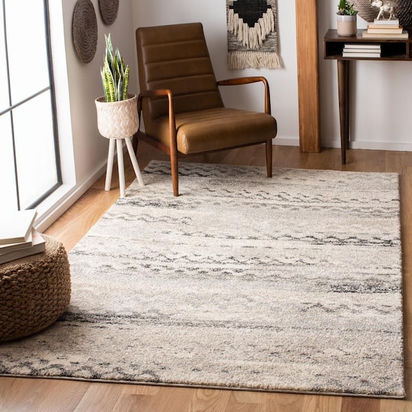 Retro Cream/Gray Doormat 3 ft. x 4 ft. Striped Area Rug