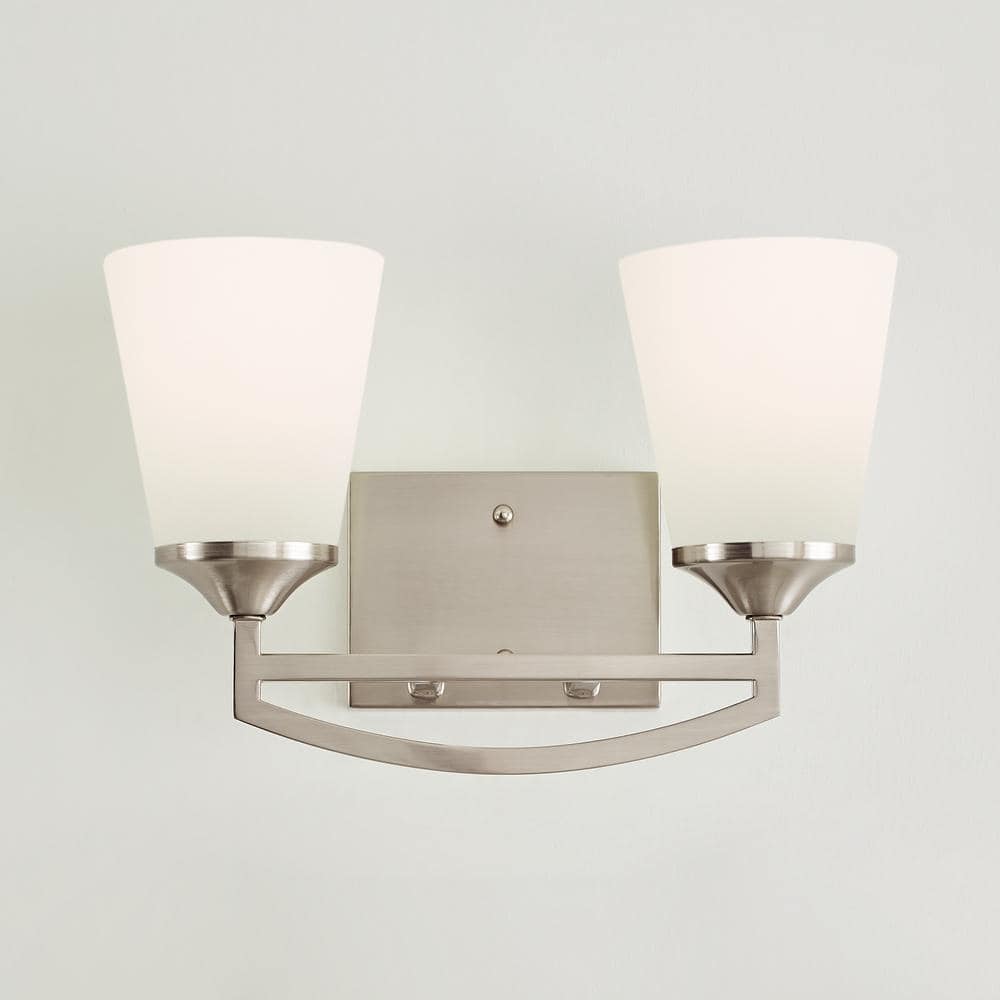 Hanford Brushed Nickel 2-Light Vanity with Satin Etched Glass