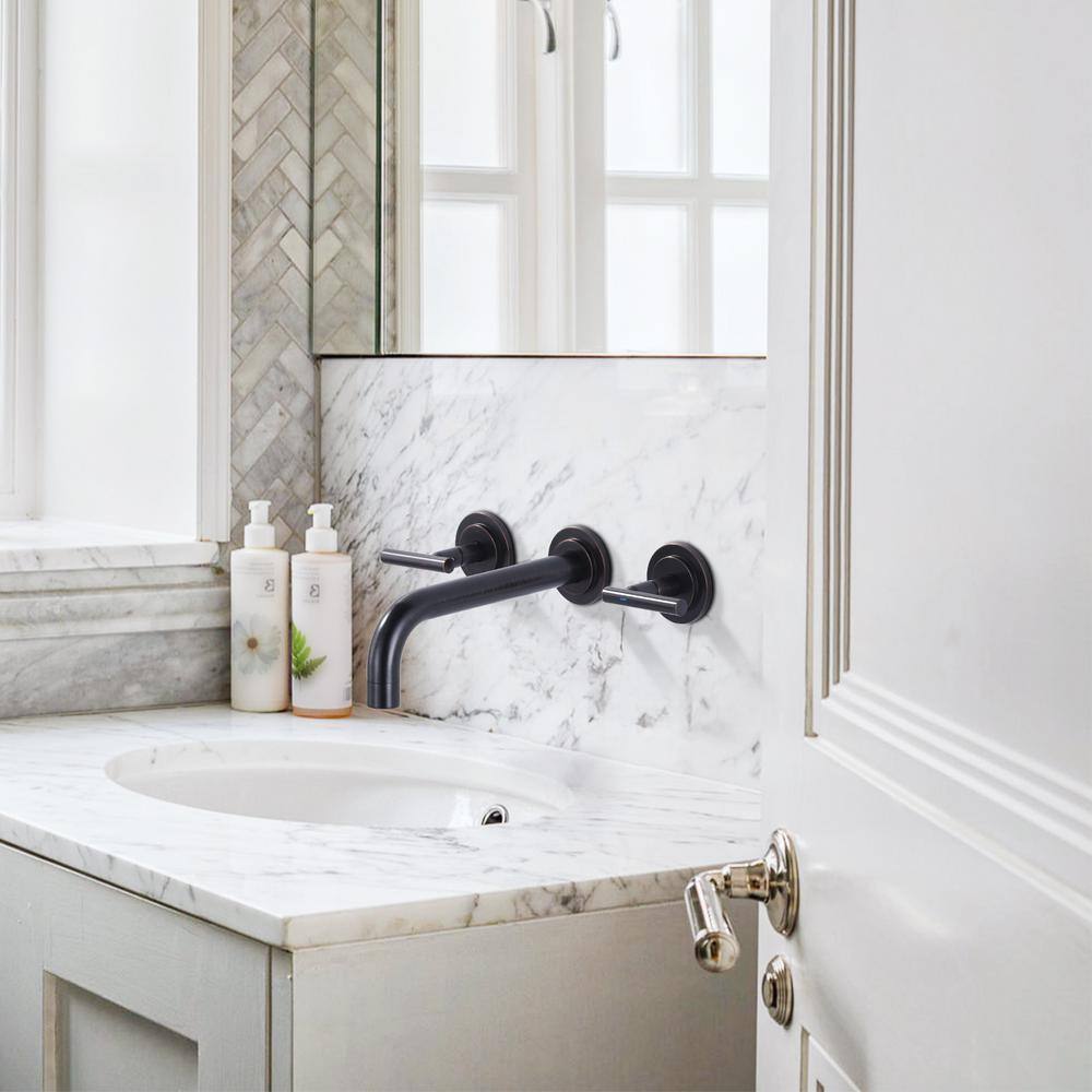 Oil Rubbed Bronze Double Handle Wall Mounted Bathroom Faucet