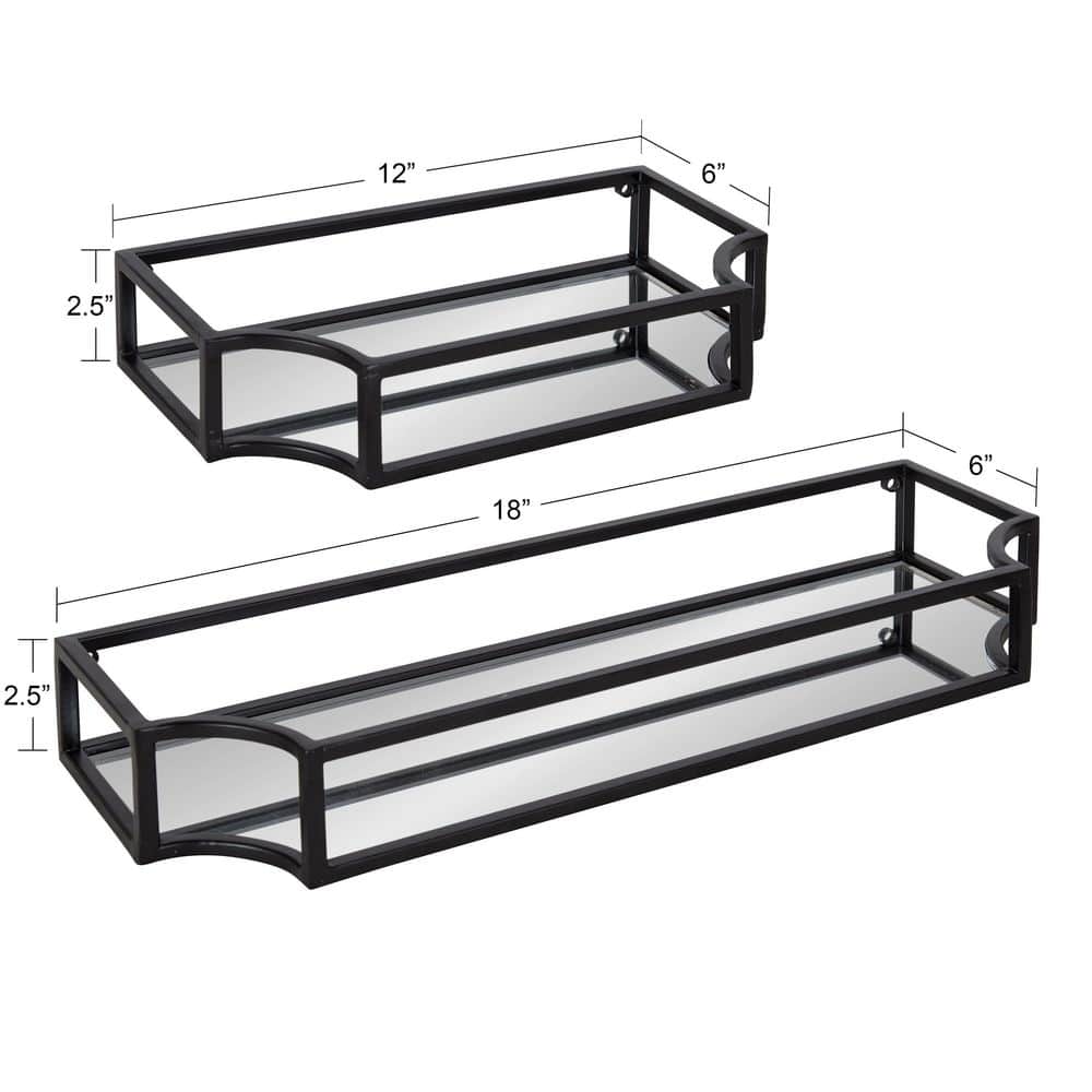 Ciel Modern Black Glass Floating Shelves with Scalloped Frame