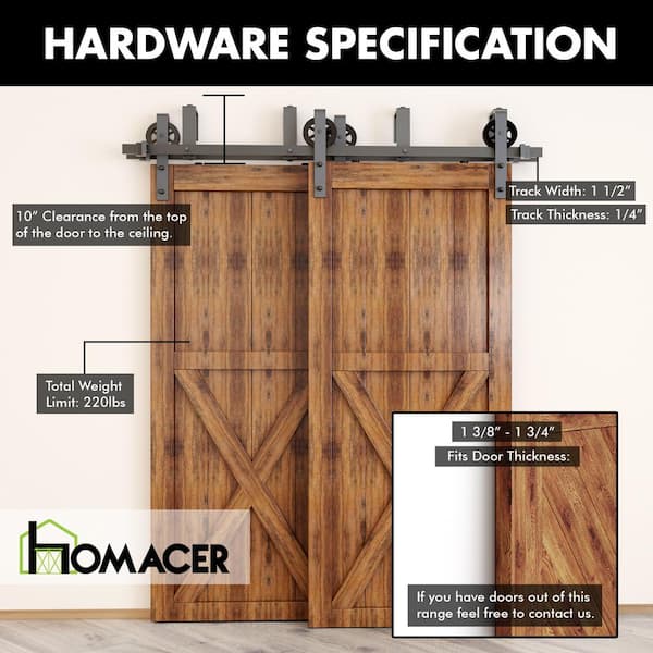 HOMACER 10 ft./120 in. Black Rustic Double Track Bypass U