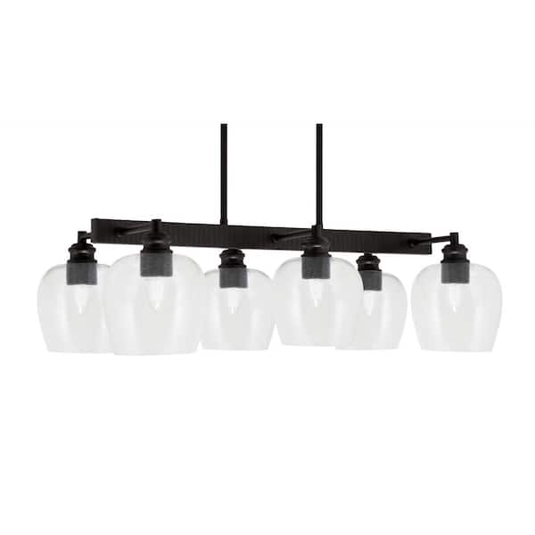 Unbranded Albany 6 Light Espresso Downlight Chandelier, Linear Chandelier for the Kitchen with Clear Bubble Glass Shades