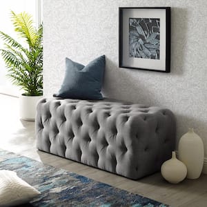 Norman Light Grey Linen Tufted Allover Upholstered Bench