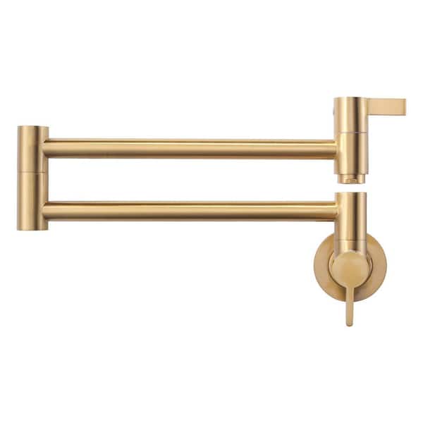 Brass Wall Mounted Pot Filler with 2 Handles and Standard 1/2 NPT Threads in Gold