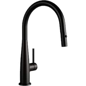Single Handle Pull Down Sprayer Kitchen Faucet with 2-function Spray Head, High-Arc Swivel Spout in Matte Black