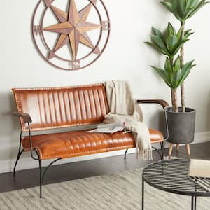 25 in. Brown Leather 2 Seater Tufted Loveseat with Metal Legs