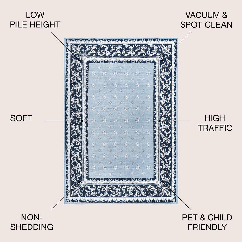 Blue and Navy Synthetic French Border 8' x 10' Area Rug