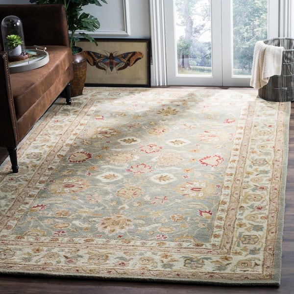 SAFAVIEH Antiquity Grey Blue/Beige 8 ft. x 10 ft. Speckled Border Area Rug