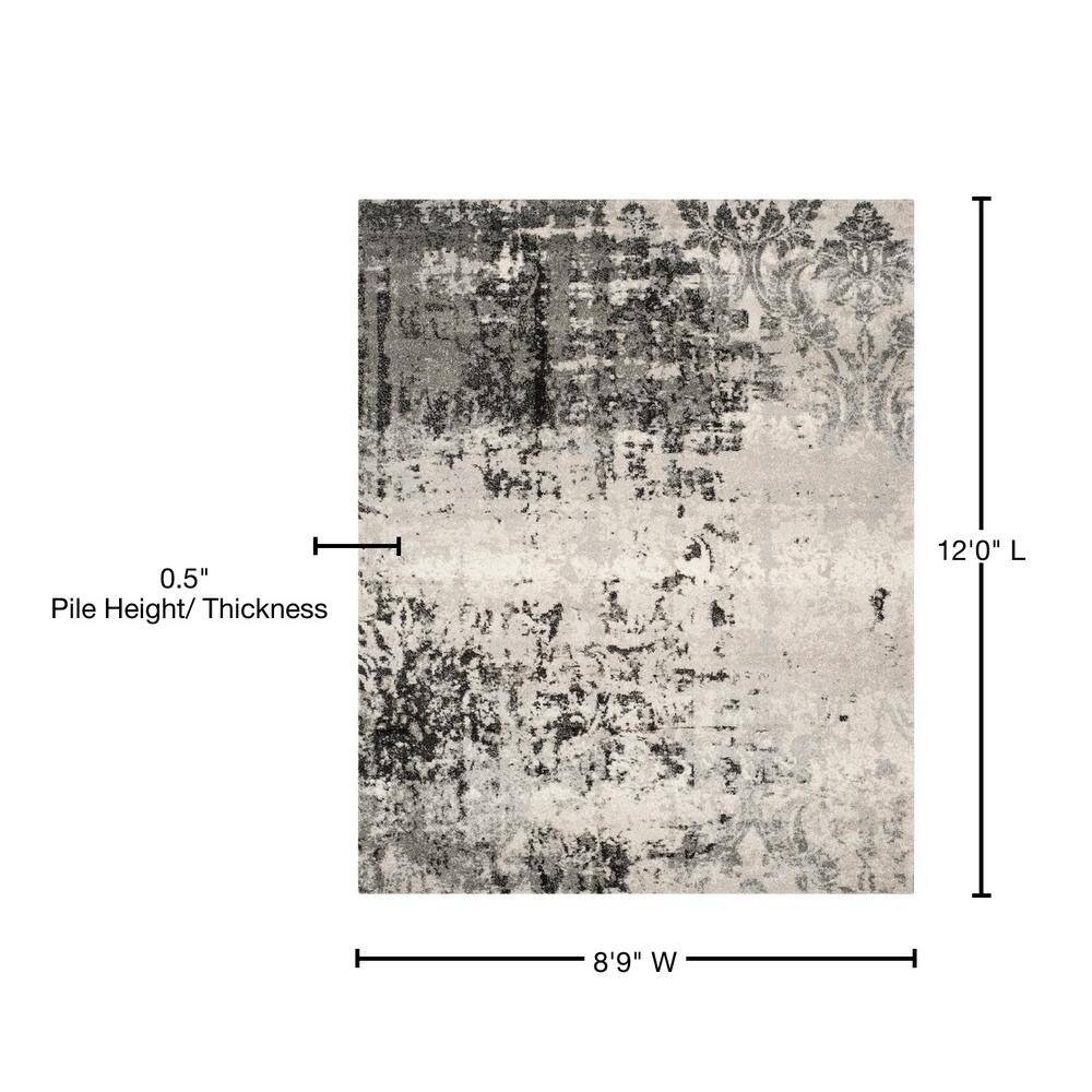 Retro Light Grey and Dark Grey Abstract Shag Area Rug