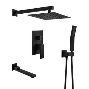 3-Spray Patterns with 2.0 GPM 10 in. Tub Wall Mount Dual Shower Heads Handshower in Matte Black