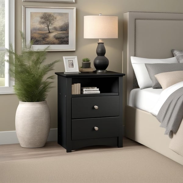 Prepac Sonoma 2-Drawer Black Nightstand