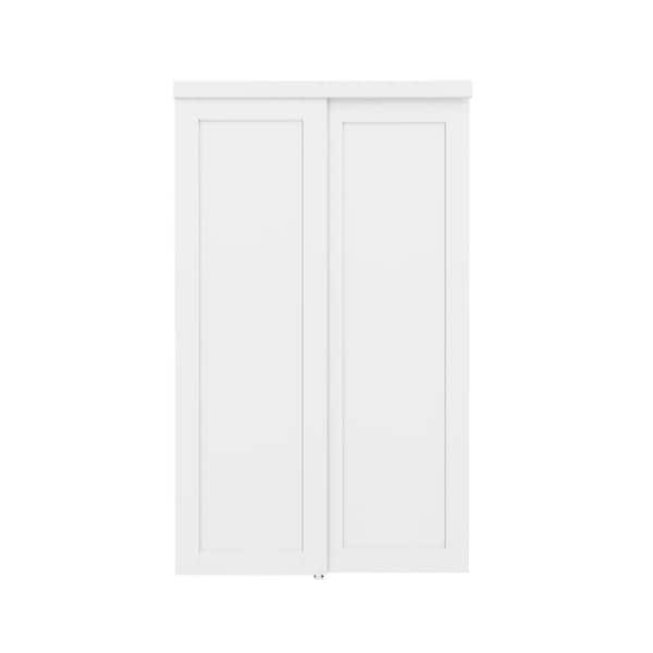 48 in. x 80 in. Paneled 1-Lite Blank Pattern White Primed MDF Sliding Door with Hardware Kit