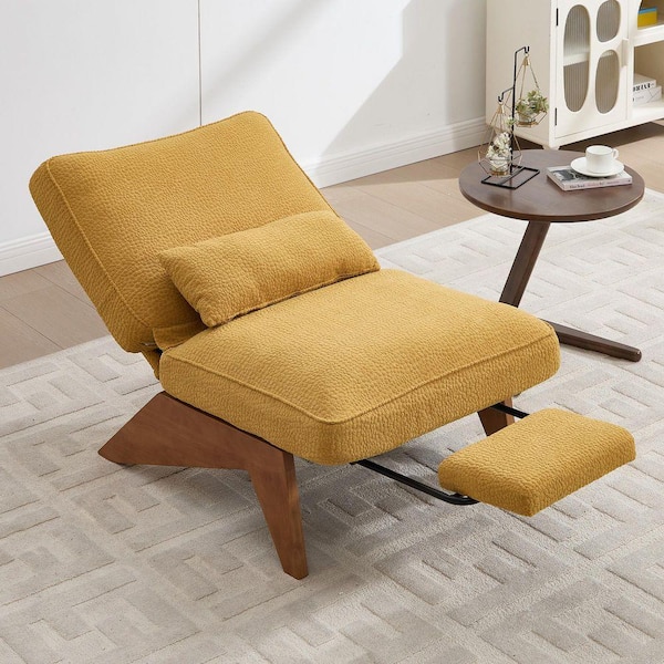 Modern Yellow Wool Boucle Upholstered Lounge Accent Wingback Chair with Adjustable Backrest and Retractable Footrest